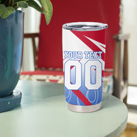 Personalized England Football Tumbler Cup Dynamic Lion Athlete Red Blue Flame