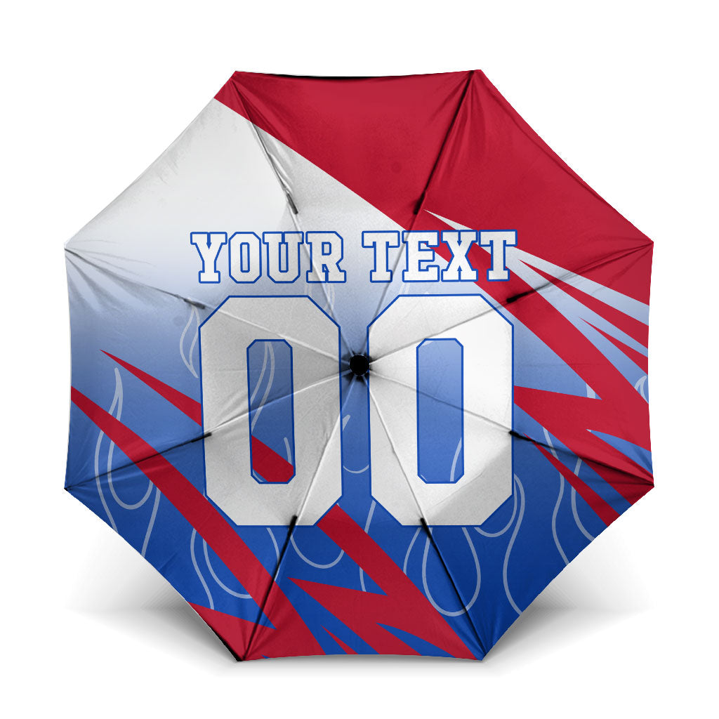 Personalized England Football Umbrella Dynamic Lion Athlete Red Blue Flame