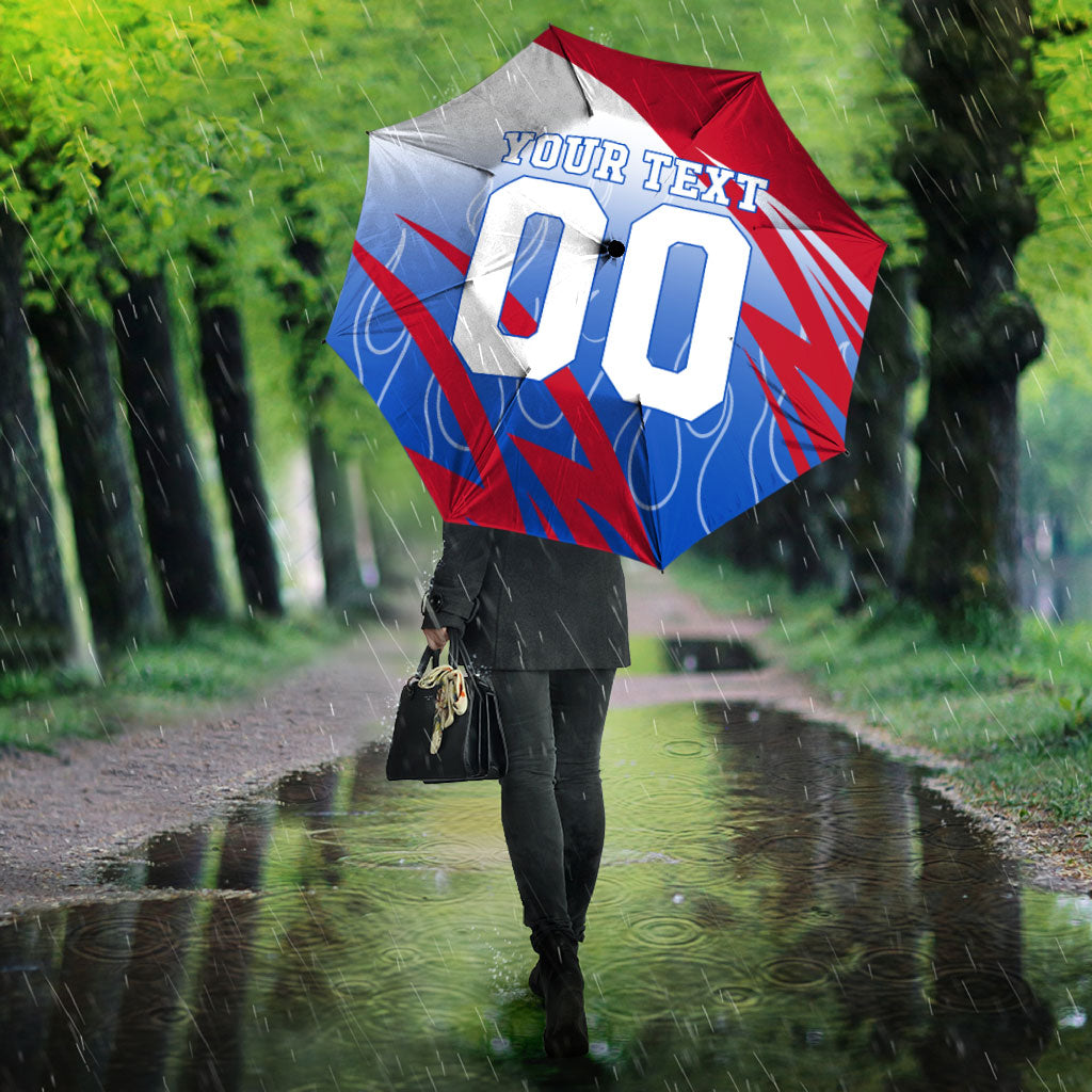 Personalized England Football Umbrella Dynamic Lion Athlete Red Blue Flame