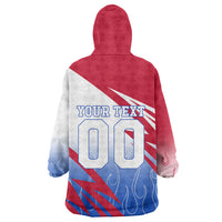 Personalized England Football Wearable Blanket Hoodie Dynamic Lion Athlete Red Blue Flame