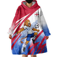 Personalized England Football Wearable Blanket Hoodie Dynamic Lion Athlete Red Blue Flame