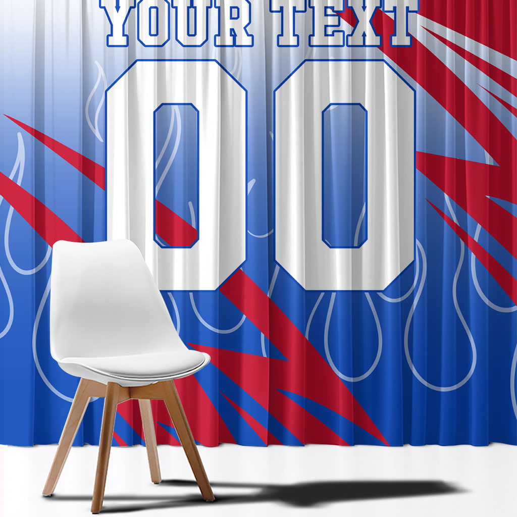 Personalized England Football Window Curtain Dynamic Lion Athlete Red Blue Flame