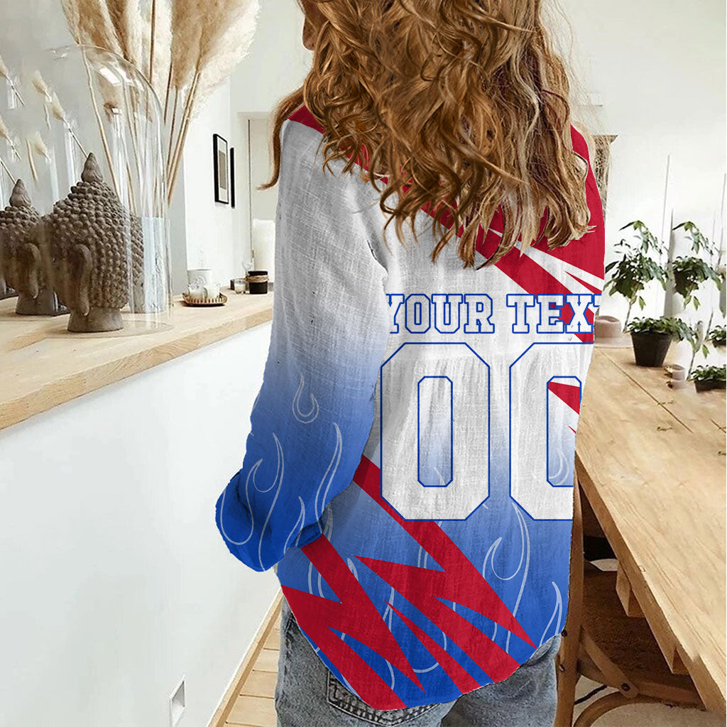 Personalized England Football Women Casual Shirt Dynamic Lion Athlete Red Blue Flame