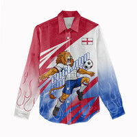 Personalized England Football Women Casual Shirt Dynamic Lion Athlete Red Blue Flame