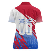 Personalized England Football Women Polo Shirt Dynamic Lion Athlete Red Blue Flame