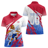 Personalized England Football Women Polo Shirt Dynamic Lion Athlete Red Blue Flame