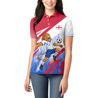 Personalized England Football Women Polo Shirt Dynamic Lion Athlete Red Blue Flame