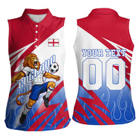 Personalized England Football Women Sleeveless Polo Shirt Dynamic Lion Athlete Red Blue Flame
