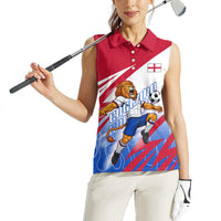 Personalized England Football Women Sleeveless Polo Shirt Dynamic Lion Athlete Red Blue Flame