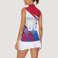 Personalized England Football Women Sleeveless Polo Shirt Dynamic Lion Athlete Red Blue Flame