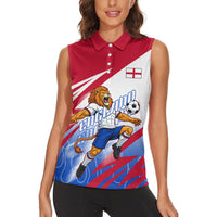Personalized England Football Women Sleeveless Polo Shirt Dynamic Lion Athlete Red Blue Flame