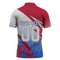 Personalized England Football Zipper Polo Shirt Dynamic Lion Athlete Red Blue Flame