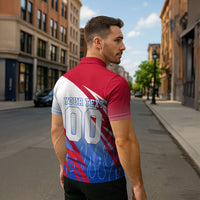 Personalized England Football Zipper Polo Shirt Dynamic Lion Athlete Red Blue Flame