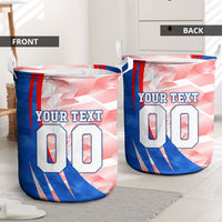 Personalized England Football Laundry Basket Powerful Lion Kicking Ball Red Blue Chevron Zigzag