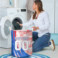 Personalized England Football Laundry Basket Powerful Lion Kicking Ball Red Blue Chevron Zigzag