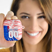 Personalized England Football AirPods Case Powerful Lion Kicking Ball Red Blue Chevron Zigzag