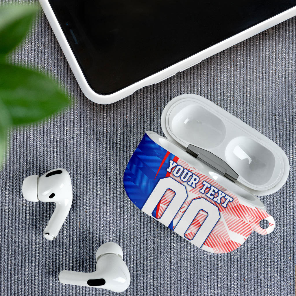 Personalized England Football AirPods Case Powerful Lion Kicking Ball Red Blue Chevron Zigzag
