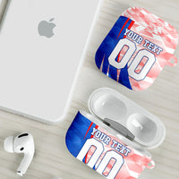 Personalized England Football AirPods Case Powerful Lion Kicking Ball Red Blue Chevron Zigzag