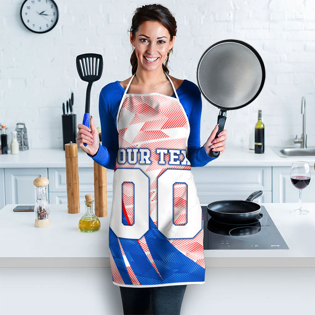Personalized England Football Apron Powerful Lion Kicking Ball Red Blue Chevron Zigzag