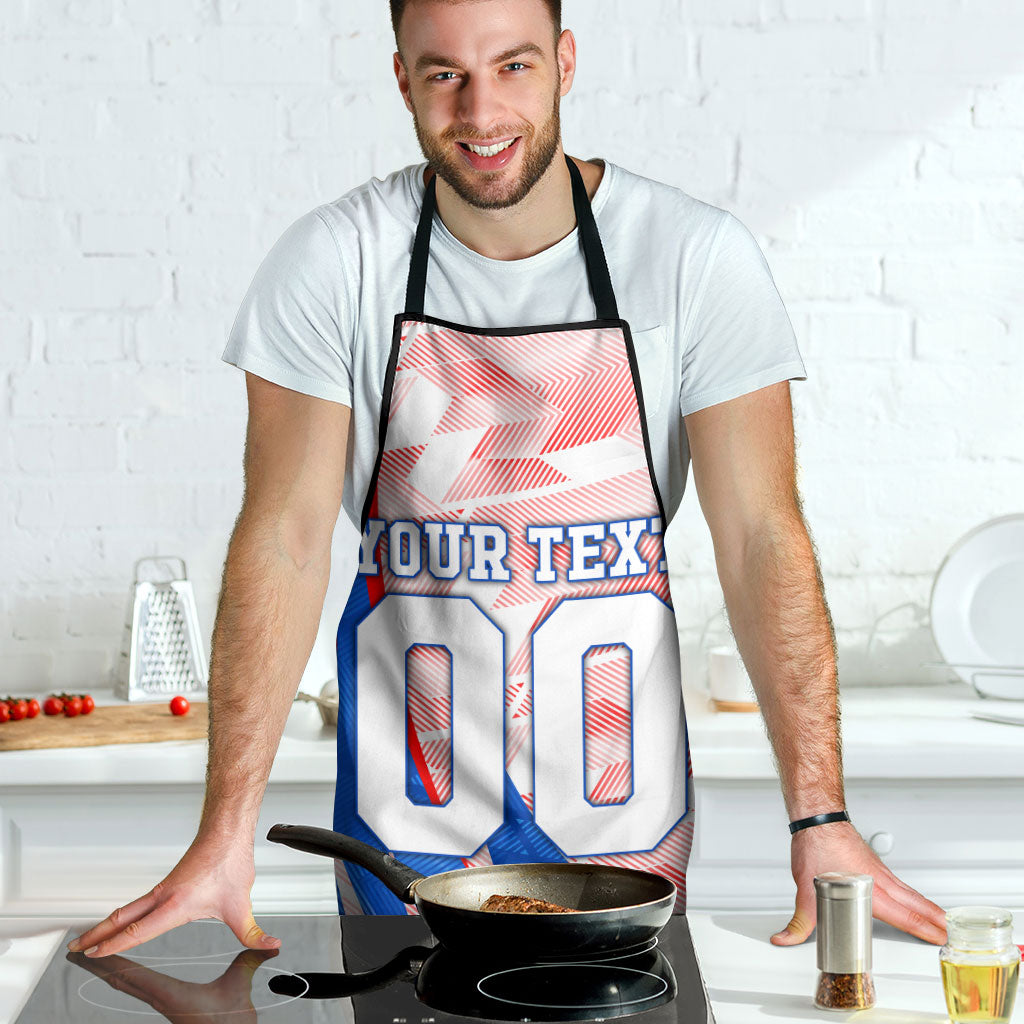 Personalized England Football Apron Powerful Lion Kicking Ball Red Blue Chevron Zigzag
