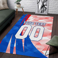 Personalized England Football Area Rug Powerful Lion Kicking Ball Red Blue Chevron Zigzag