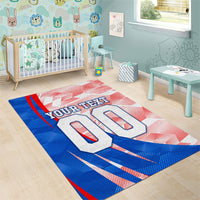 Personalized England Football Area Rug Powerful Lion Kicking Ball Red Blue Chevron Zigzag