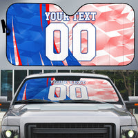 Personalized England Football Auto Sun Shade Powerful Lion Kicking Ball Red Blue Chevron Zigzag