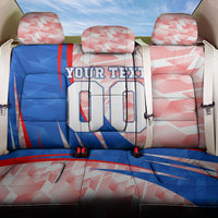 Personalized England Football Back Car Seat Cover Powerful Lion Kicking Ball Red Blue Chevron Zigzag