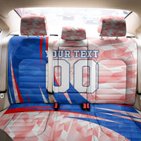 Personalized England Football Back Car Seat Cover Powerful Lion Kicking Ball Red Blue Chevron Zigzag
