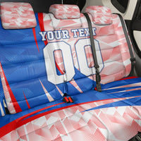 Personalized England Football Back Car Seat Cover Powerful Lion Kicking Ball Red Blue Chevron Zigzag