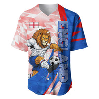 Personalized England Football Baseball Jersey Powerful Lion Kicking Ball Red Blue Chevron Zigzag