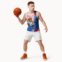 Personalized England Football Basketball Jersey Powerful Lion Kicking Ball Red Blue Chevron Zigzag