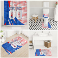 Personalized England Football Bathroom Set Powerful Lion Kicking Ball Red Blue Chevron Zigzag