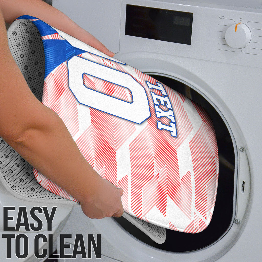 Personalized England Football Bathroom Set Powerful Lion Kicking Ball Red Blue Chevron Zigzag