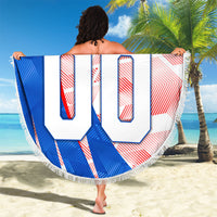 Personalized England Football Beach Blanket Powerful Lion Kicking Ball Red Blue Chevron Zigzag