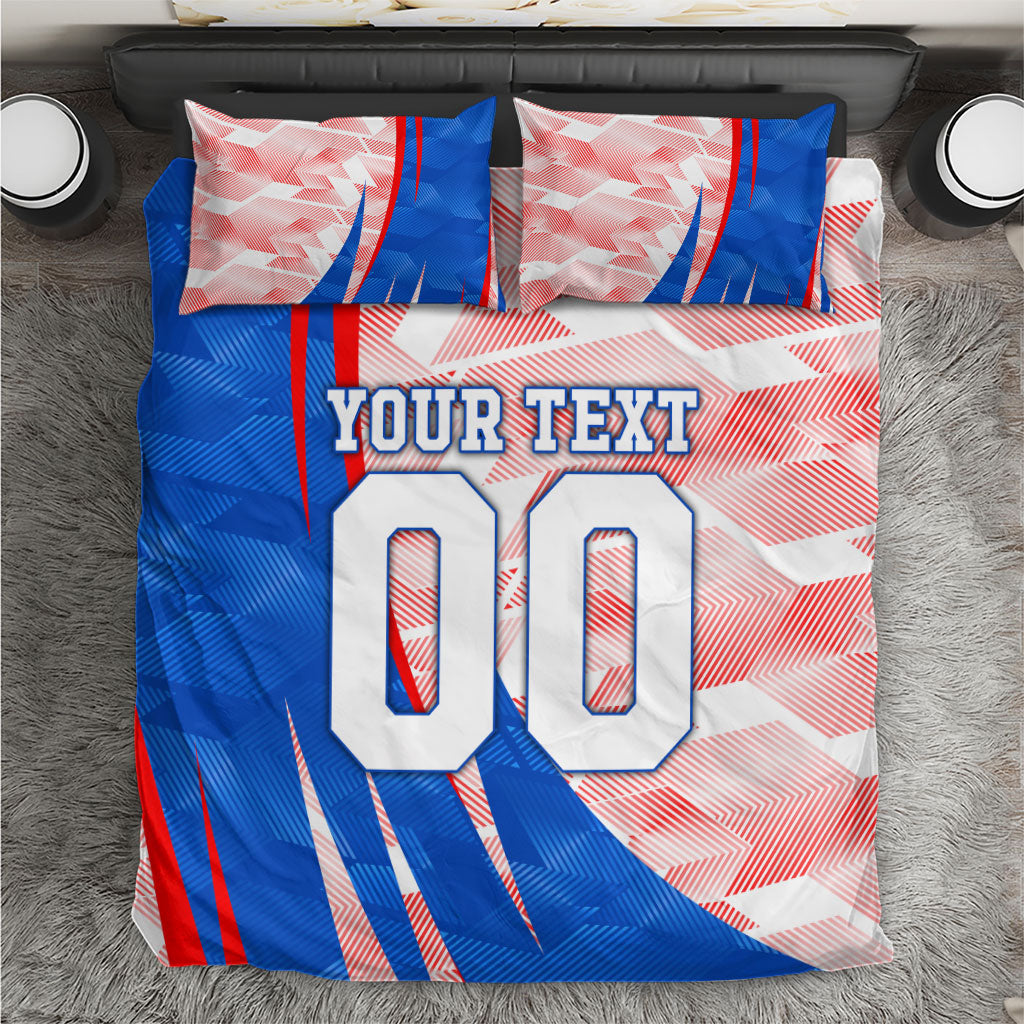 Personalized England Football Bedding Set Powerful Lion Kicking Ball Red Blue Chevron Zigzag