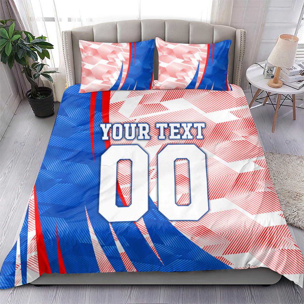 Personalized England Football Bedding Set Powerful Lion Kicking Ball Red Blue Chevron Zigzag