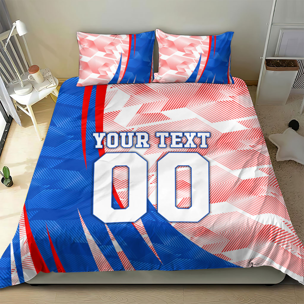 Personalized England Football Bedding Set Powerful Lion Kicking Ball Red Blue Chevron Zigzag