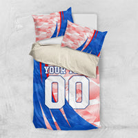 Personalized England Football Bedding Set Powerful Lion Kicking Ball Red Blue Chevron Zigzag