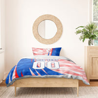 Personalized England Football Bedding Set Powerful Lion Kicking Ball Red Blue Chevron Zigzag