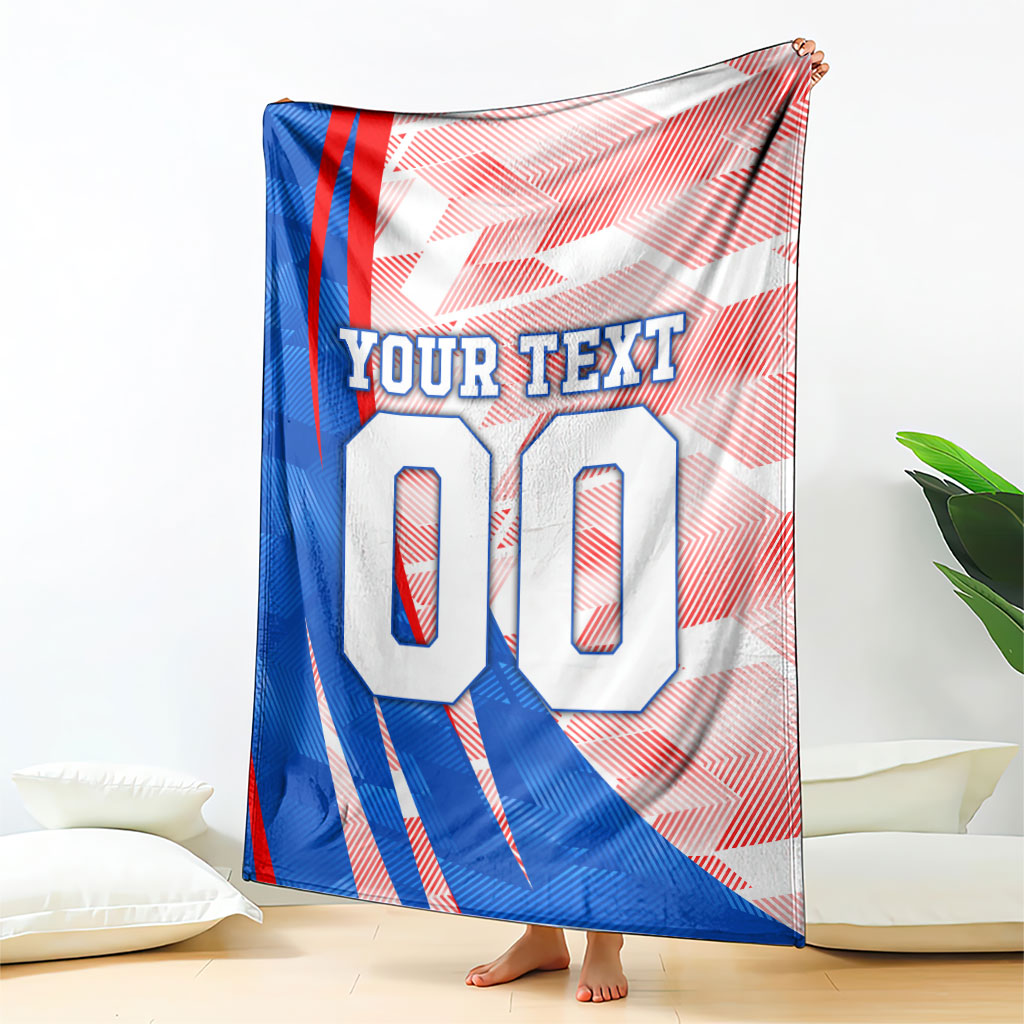 Personalized England Football Blanket Powerful Lion Kicking Ball Red Blue Chevron Zigzag
