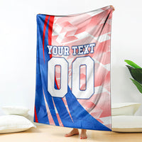 Personalized England Football Blanket Powerful Lion Kicking Ball Red Blue Chevron Zigzag