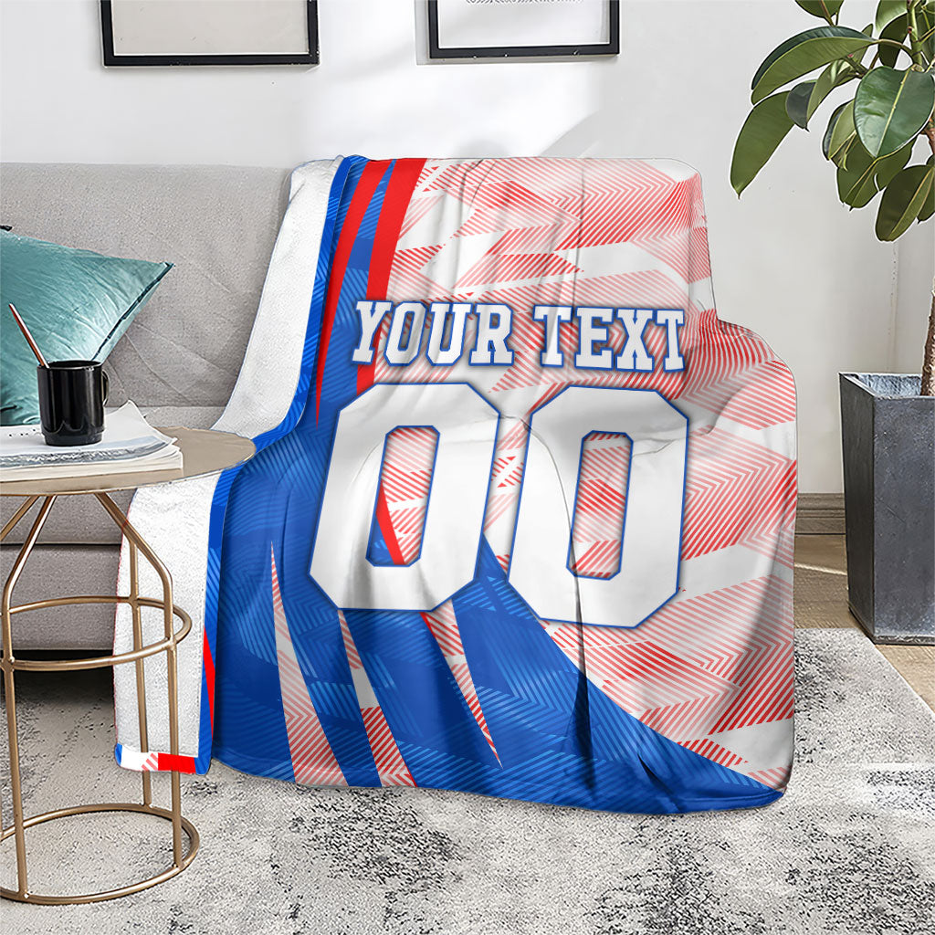 Personalized England Football Blanket Powerful Lion Kicking Ball Red Blue Chevron Zigzag