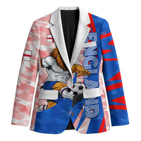Personalized England Football Blazer Powerful Lion Kicking Ball Red Blue Chevron Zigzag