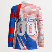 Personalized England Football Blazer Powerful Lion Kicking Ball Red Blue Chevron Zigzag
