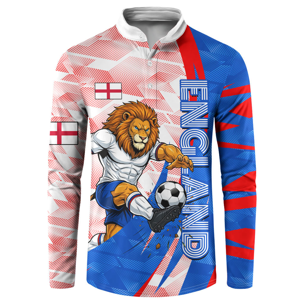 Personalized England Football Button Sweatshirt Powerful Lion Kicking Ball Red Blue Chevron Zigzag