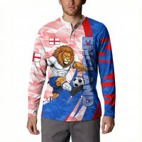 Personalized England Football Button Sweatshirt Powerful Lion Kicking Ball Red Blue Chevron Zigzag