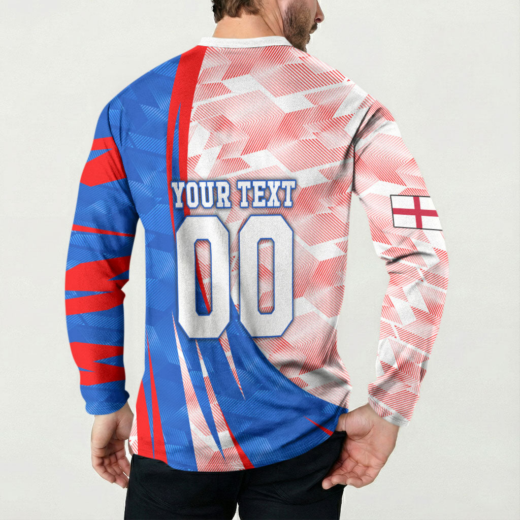 Personalized England Football Button Sweatshirt Powerful Lion Kicking Ball Red Blue Chevron Zigzag