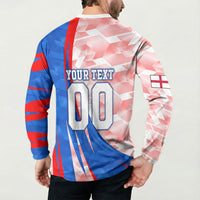 Personalized England Football Button Sweatshirt Powerful Lion Kicking Ball Red Blue Chevron Zigzag