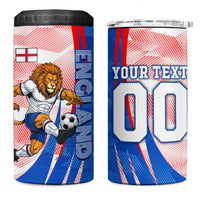 Personalized England Football 4 in 1 Can Cooler Tumbler Powerful Lion Kicking Ball Red Blue Chevron Zigzag